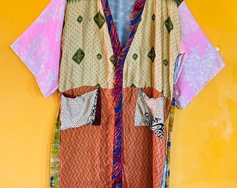 Kimono vintage in seta artificiale: abito da sari indiano, copricostume, regalo di carisma