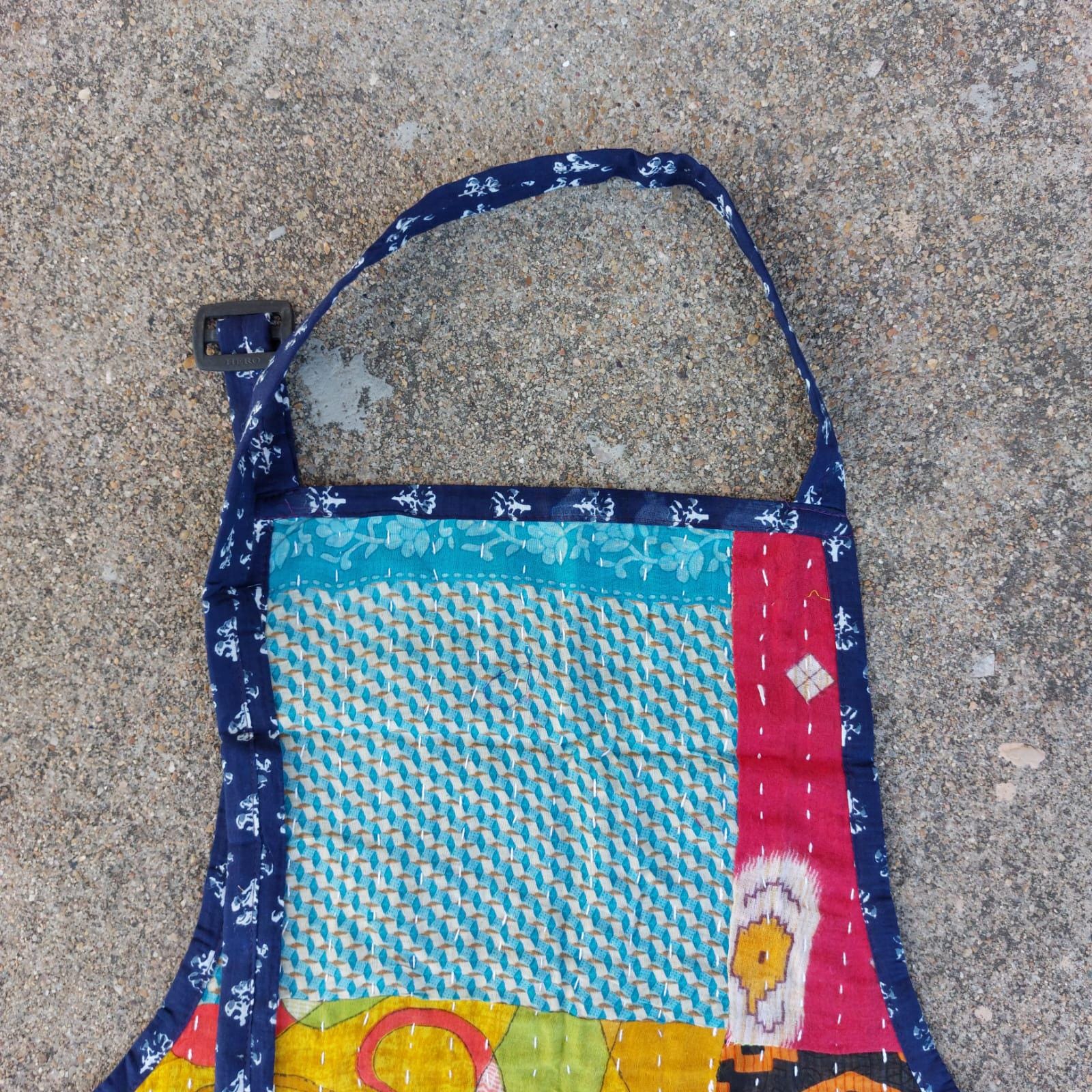 Handmade Kantha Quilted Apron: Vintage Patchwork Cotton Kitchen