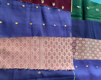 Vintage Art Silk Saree Scraps: Textile Remnants for Crafts - Set of 20