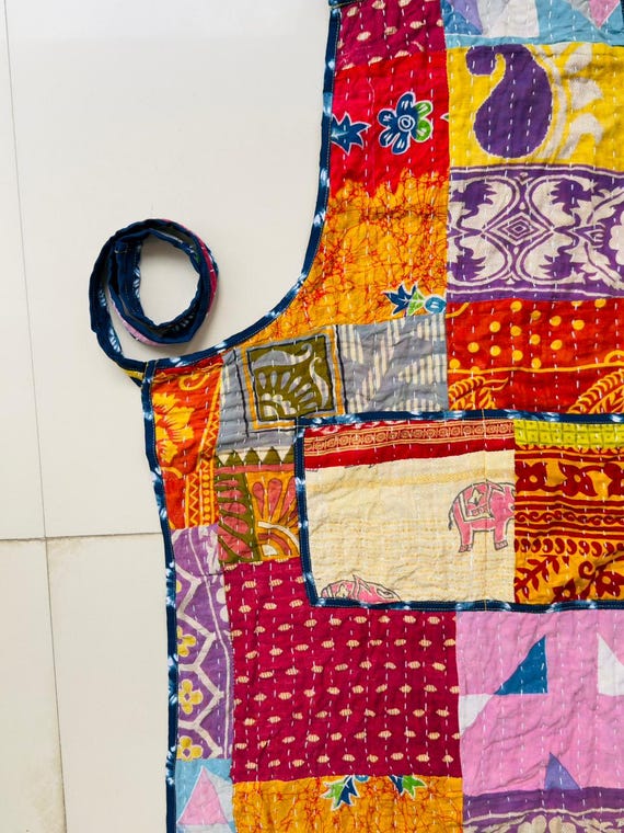 Handmade Patchwork Quilted Kitchen Apron | Boho C… - image 10