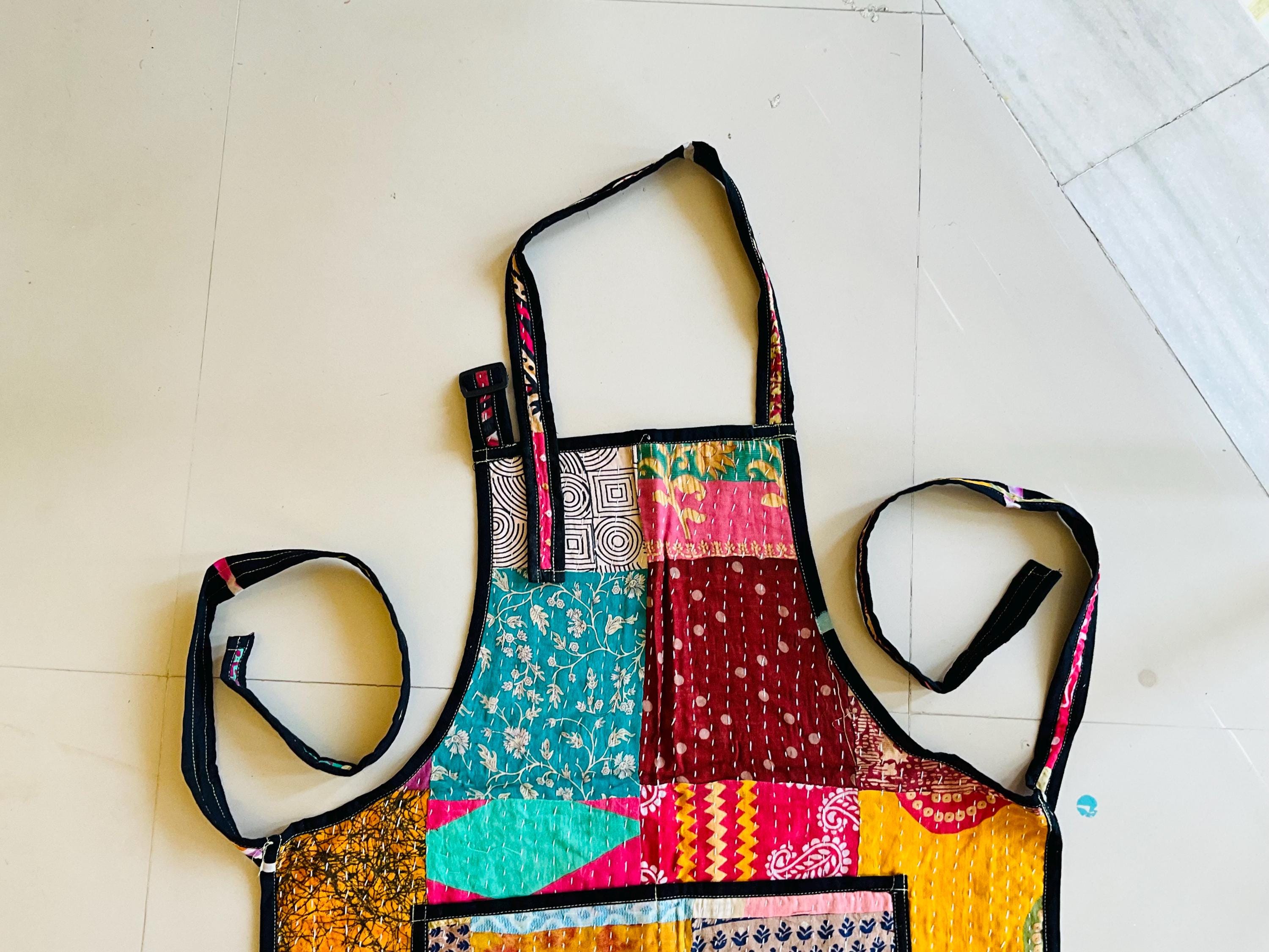 Vintage Kantha Patchwork Apron: Handmade Quilted Cotton Cooking