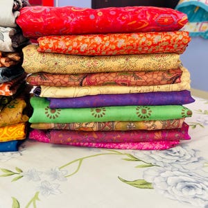 2 Pcs Vintage Art Silk Sari Fabric: Ethnic Indian Dressmaking Material (5 Yard)