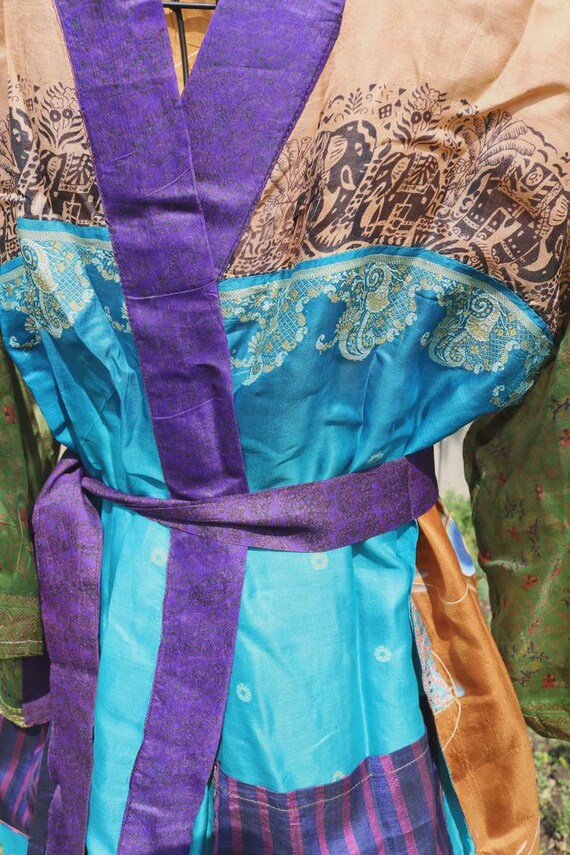 Handcrafted Silk Kimono Robe: Boho Patchwork Flor… - image 6