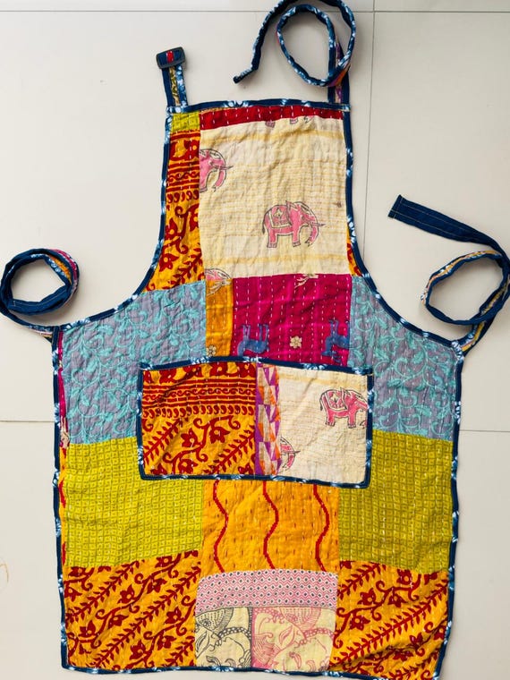 Handmade Patchwork Quilted Kitchen Apron | Boho C… - image 1