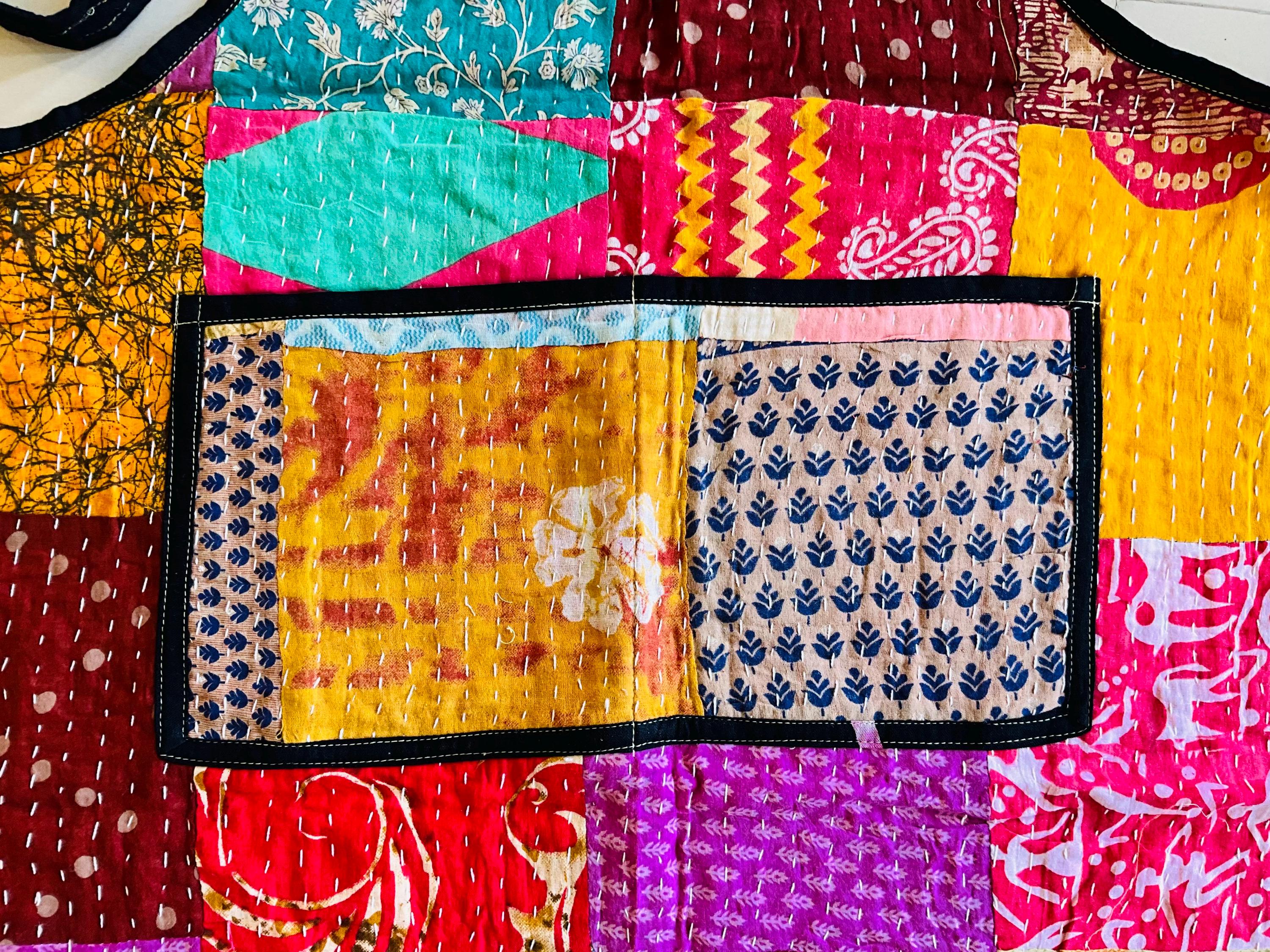 Vintage Kantha Patchwork Apron: Handmade Quilted Cotton Cooking