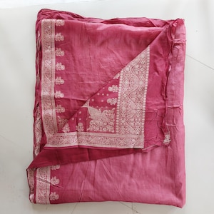 Vintage Red Silk Saree: Upcycled Indian Fabric, 5 Yard