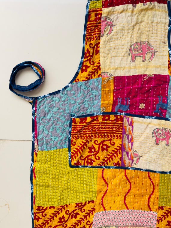 Handmade Patchwork Quilted Kitchen Apron | Boho C… - image 6