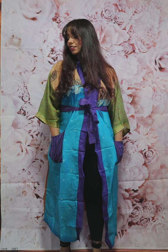 Handcrafted Silk Kimono Robe: Boho Patchwork Flor… - image 2