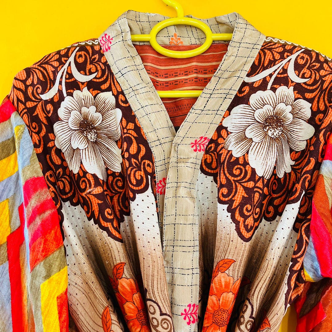 Floral Silk Kimono Robe Long Lounge Dressing Gown Satin Bathrobe Women Sleepwear One Size Robe Luxury Step Mom Gift Old Silk Robe Etsy
