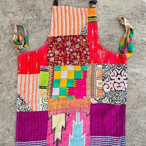 Indian Vintage Kantha Patchwork Apron, Floral Apron Recycled