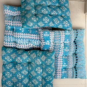 Chair Pad - Handmade Turquoise Chair Cushions Kantha Seat Pads without Ties | Boho Chair Pad Home Decor, Color Options Available 1 Pieces