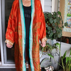 Silk Robe Boho Patchwork Kimono Robe – One-of-a-Kind Upcycled Vintage Sari Jacket