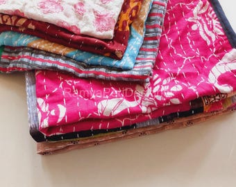 Vintage Kantha keukenhanddoeken van gerecycled katoen - set van 5 - handgemaakte Indiase theedoeken