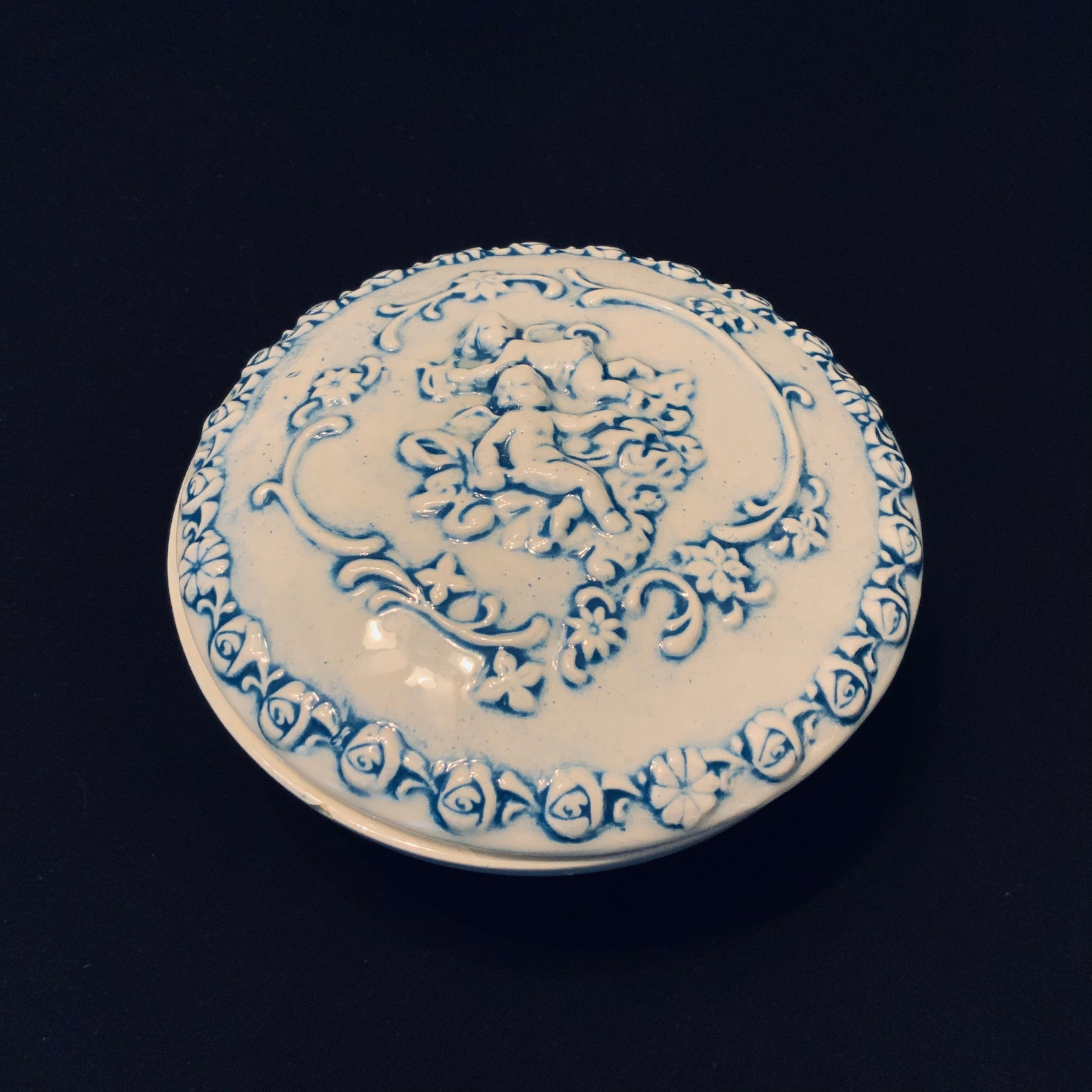 Blue and White Ceramic Round Trinket Box with Lid Hand Painted Etsy