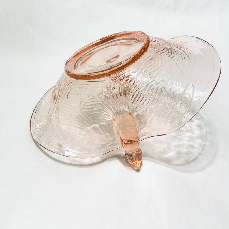 Pink Depression Glass Candy Dish Curved Bowl Bird Handles Etsy
