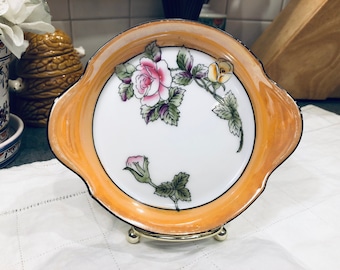 Noritake Handpainted Small Candy Nut Dish Orange with Floral Design