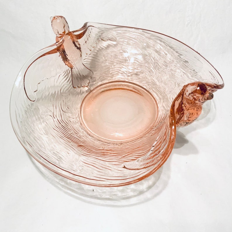 Pink Depression Glass Candy Dish Curved Bowl Bird Handles Etsy