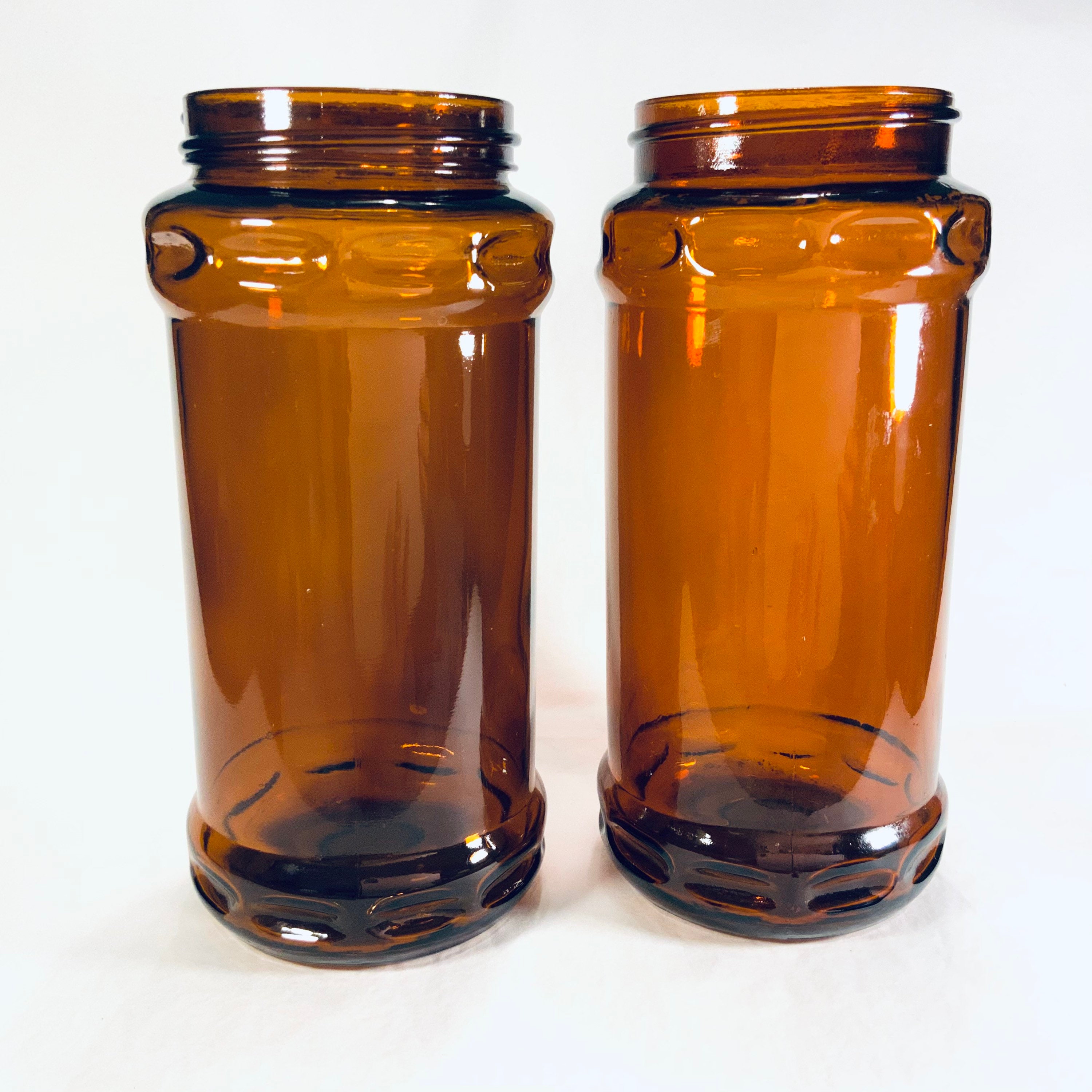 2 Carnation Coffee Mate Powder Creamer Amber Brown Glass Tall Jars