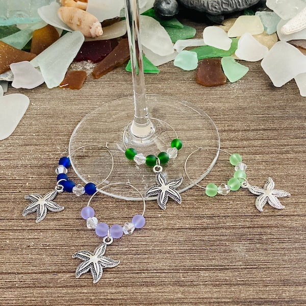 Starfish Wine Charms, Beach Lover Drink Tags, Hostess Gift, Gift Set, Party Favor