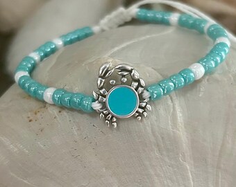 Bracelet réglable de perles de charme crabe turquoise, bijoux côtiers de l'océan, cadeau pour amoureux de la plage