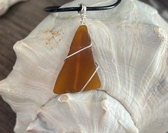 Collier pendentif en verre de mer marron sur cordon noir réglable, véritable verre de mer de Floride, verre de mer authentique, cadeau pour amoureux de la plage
