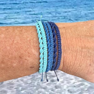 Ocean Blue Macrame Bracelets, Box or Twisted Knot, Waterproof Beach Stacking Jewelry