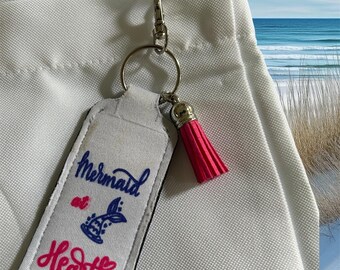 Porte-clés porte-baume à lèvres sirène en coeur, cadeau personnalisé pour amoureux de la plage