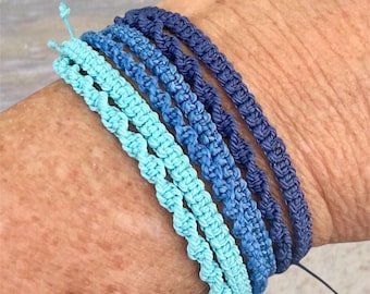 Bracelets en macramé bleu océan, nœud boîte ou torsadé, bijoux de plage imperméables à superposer