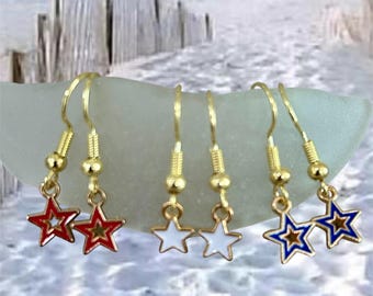 Boucles d'oreilles patriotiques étoiles en rouge, blanc ou bleu, bijoux du 4 juillet