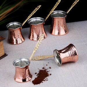 KZY LONDON Turkish Coffee Pot - Handmade Premium Copper Cezve with Metal Handle - Stovetop Greek Arabic Coffee Maker