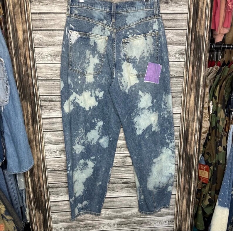 Reworked Hand Created Painted Barrel Leg Acidwashed Denim Jeans Inspired by Free People Magnolia Jaded Gypsy Like Sassy Britches image 3