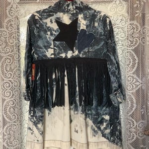 Upcycled Acid Wash Denim Duster Jacket: Boho Festival Style (Size S/M)