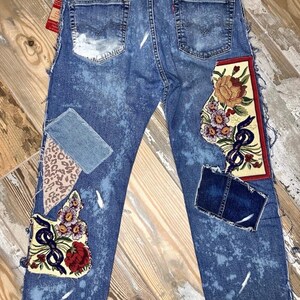 Artisan Reworked Hand Created Upcycled Recycled Vintage Mens Levi Denim Jeans Inspired by Free People Magnolia Jaded Gypsy Sassy Britches bild 2