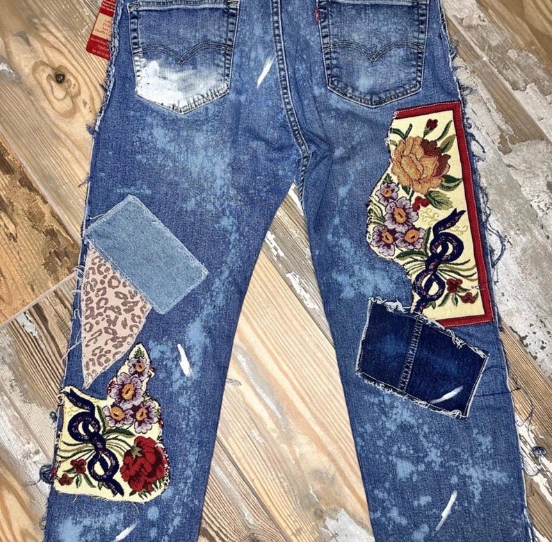 Artisan Reworked Hand Created Upcycled Recycled Vintage Mens Levi Denim Jeans Inspired by Free People Magnolia Jaded Gypsy Sassy Britches bild 2