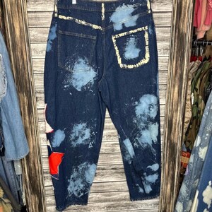 Reworked Hand Created Painted Barrel Leg Acidwashed Denim Jeans Inspired by Free People Magnolia Jaded Gypsy Like Sassy Britches image 2