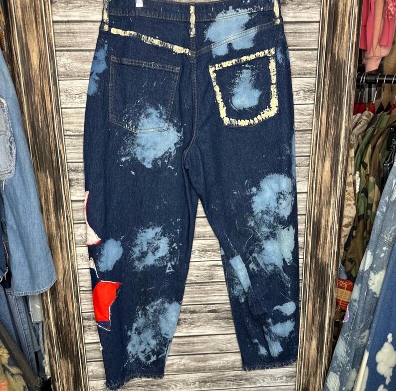 Reworked Hand Created Painted Barrel Leg Acidwashed Denim Jeans Inspired by Free People Magnolia Jaded Gypsy Like Sassy Britches image 2