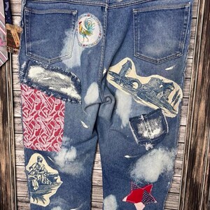 Artisan Reworked Hand Created Upcycled Recycled Vintage Mens Levi Denim Jeans Inspired by Free People Magnolia Jaded Gypsy Sassy Britches image 2