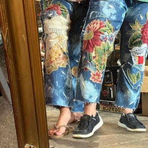 Artisan Reworked Hand Created Upcycled Recycled Vintage Mens Levi Denim Jeans Inspired by Free People Magnolia Jaded Gypsy Sassy Britches bild 7