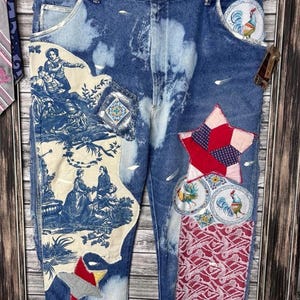 Artisan Reworked Hand Created Upcycled Recycled Vintage Mens Levi Denim Jeans Inspired by Free People Magnolia Jaded Gypsy Sassy Britches image 1