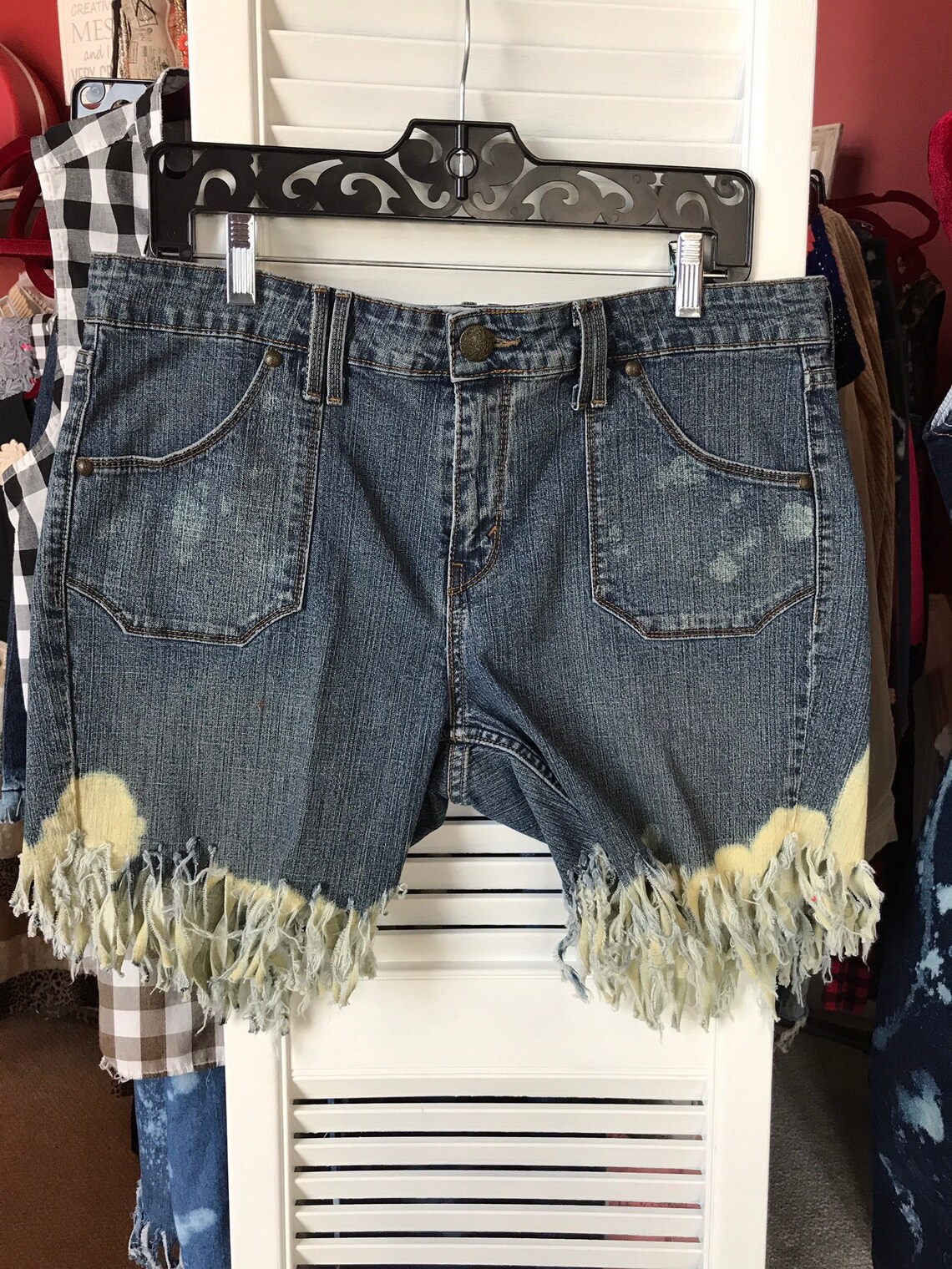 Women's UpCycled Recycled Denim Shorts Fringed Stretch Etsy