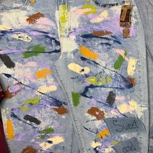 Reworked Hand Created Painted Barrel Leg Acidwashed Denim Jeans Inspired by Free People Magnolia Jaded Gypsy Like Sassy Britches image 1