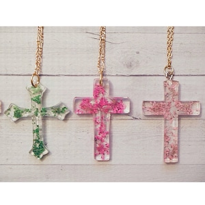 Custom Cross Resin Necklace | Press flower | Glitter | Gift For Her