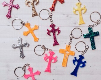 Llaveros de resina cruzada personalizados / Flor de prensa / Glitter / Regalo para ella