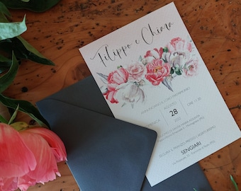 Wedding participation mod. PEONY | Ceremony invitation | Invitation to receive | Tags | Save the date | Thank you card