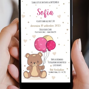 Invito digitale battesimo orsetto, invito battesimo WhatsApp, invito battesimo bambino, invito battesimo bambina, file digitale battesimo