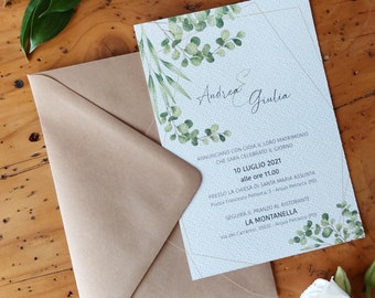 Wedding participation mod. EUCALYPTUS | Ceremony invitation | Invitation to receive | Tags | Save the date | Thank you card