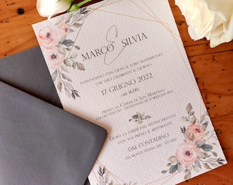 Wedding participation mod. ROSE | Ceremony invitation | Invitation to receive | Tags | Save the date | Thank you card