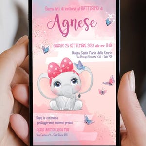 Invito digitale battesimo elefantino, invito battesimo WhatsApp, invito battesimo bambino, invito battesimo bambina, file digitale battesimo