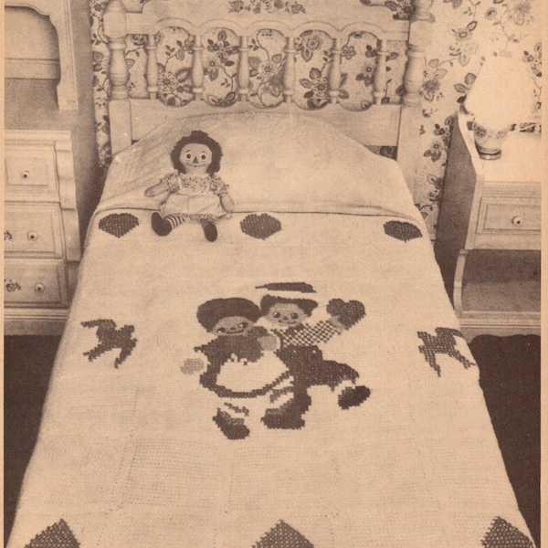 Vintage Crochet Pattern Raggedy Ann and Andy Blanket Pattern