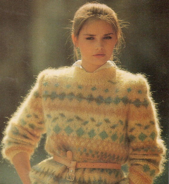 Vintage Knit Pattern Fair Isle Mohair Sweater Pattern (PDF 